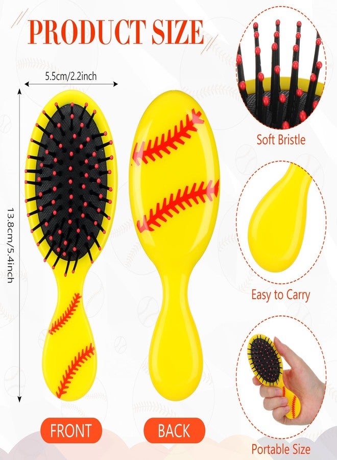 SiliFine 12 Pcs Mini Detangling Hair Brushes for Softball Team Gifts, Sports Parties - Plastic with Yellow Bristles - Image 2
