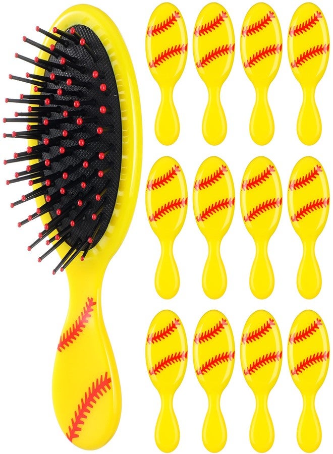 SiliFine 12 Pcs Mini Detangling Hair Brushes for Softball Team Gifts, Sports Parties - Plastic with Yellow Bristles - Image 1