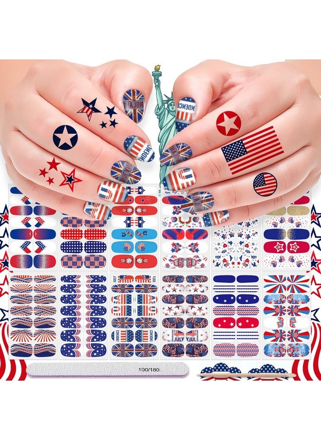 DANNEASY - 12 Sheets 4Th Of July Full Nail Wraps Independence Day Nail Polish Stickers Selfadhesive Nail Polish Strips Gel Fingernail Stickers For Women With Nail File Cuticle Stick - Image 1
