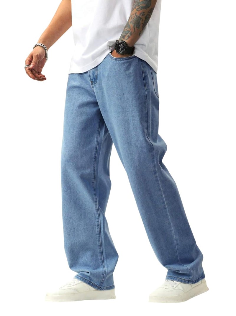 JVX Men Mid Rise Jeans || Loose Fit Denim || Baggy Jeans (Njj-04) (Numeric, 32, Sky) - Image 3