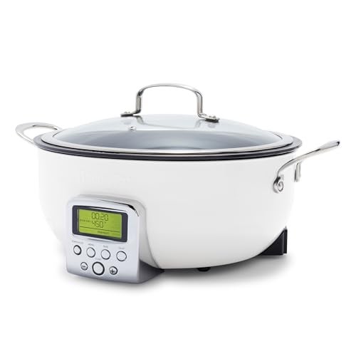 Greenpan GreenPan Elite Essential Smart Electric 6QT Skillet PotSear Saute StirFry and Cook Rice Healthy Ceramic Nonstick and Dishwasher Safe Parts Easytouse LED Display PFASFree Cream White 