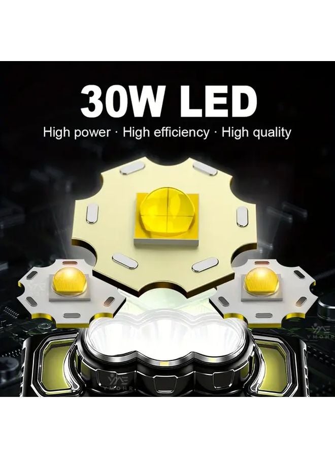 Black 6 Pcs 30W Super Bright LED Headlamp Rechargeable Head Torch 7 Modes 180 Rotatable - Image 3