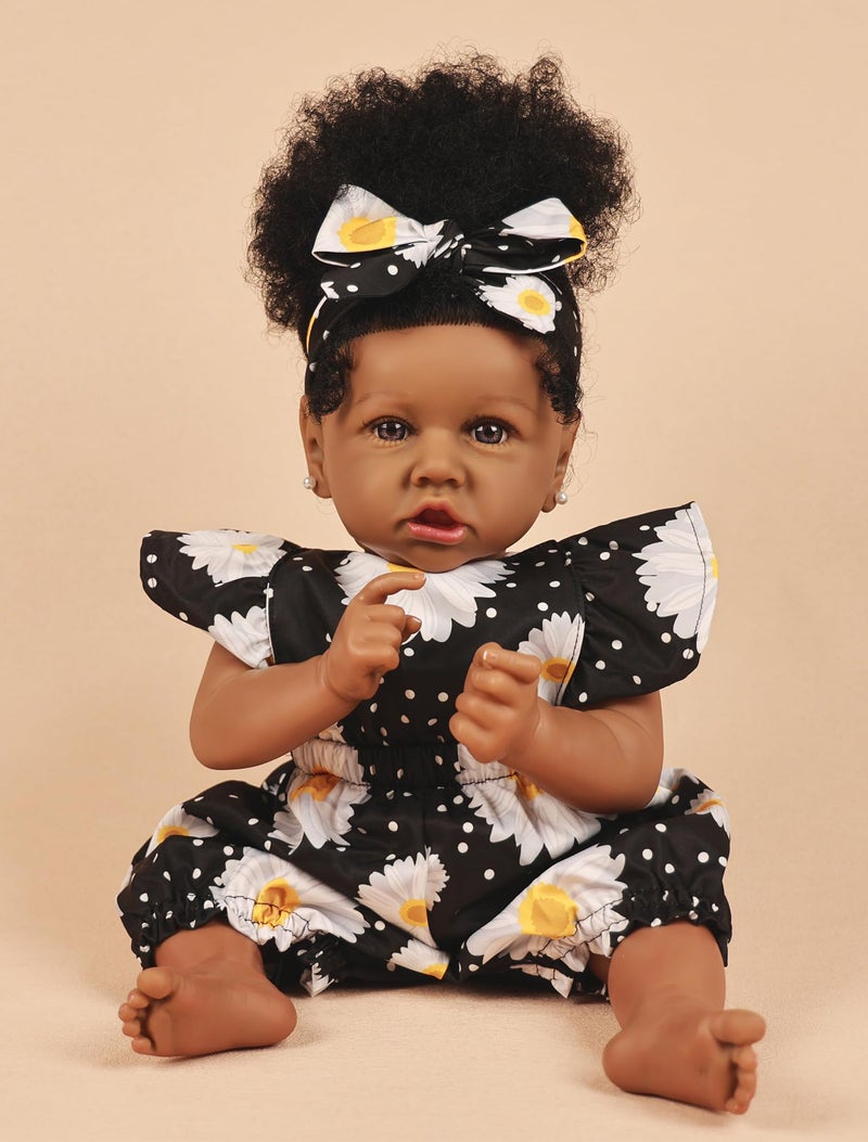HOOMAI Reborn Baby Black Dolls African American Lifelike Silicone Doll Realistic 228 Inch with Cloth Body Birthday Gift Set - Image 3