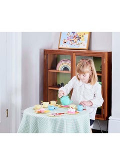CASDON 36-Piece Tea Set: Colorful Playset With Teapot, Milk Jug, Cups, Saucers, Cake, And More. Suitable For Preschool Toys, For Children Aged 3+  - Image 2