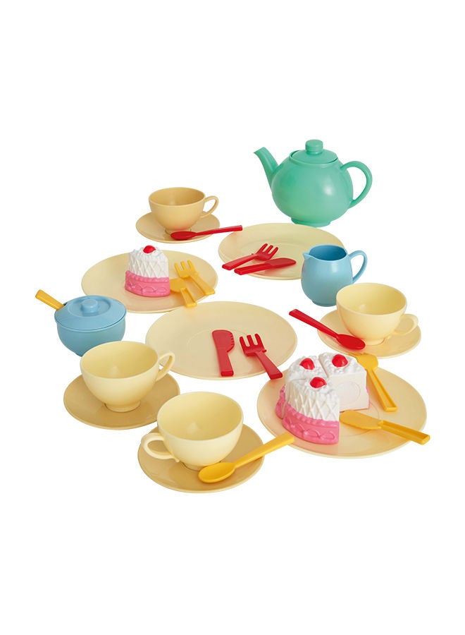 CASDON 36-Piece Tea Set: Colorful Playset With Teapot, Milk Jug, Cups, Saucers, Cake, And More. Suitable For Preschool Toys, For Children Aged 3+ - Image 1