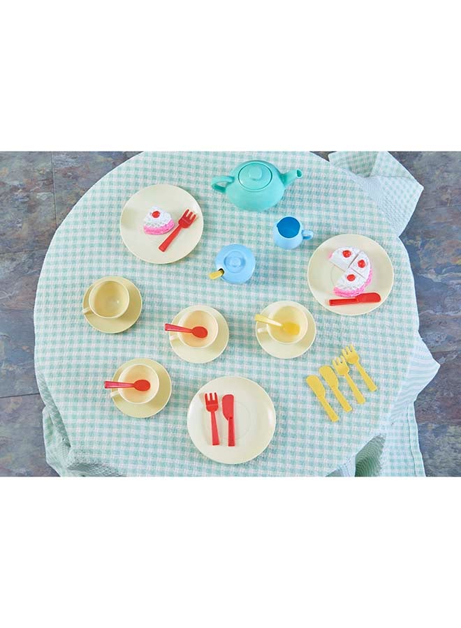 CASDON 36-Piece Tea Set: Colorful Playset With Teapot, Milk Jug, Cups, Saucers, Cake, And More. Suitable For Preschool Toys, For Children Aged 3+ - Image 3