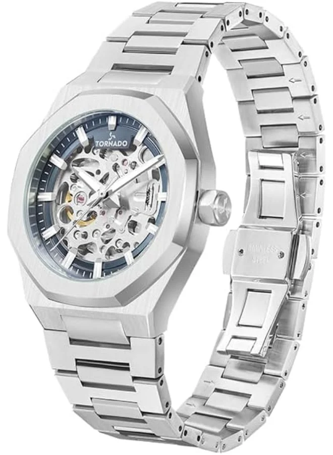 تورنيدو Tornado Autonova Men's Watch, Automatic Display and Solid Stainless Steel Brushed Bracelet Strap - T24303-SBSN, Silver