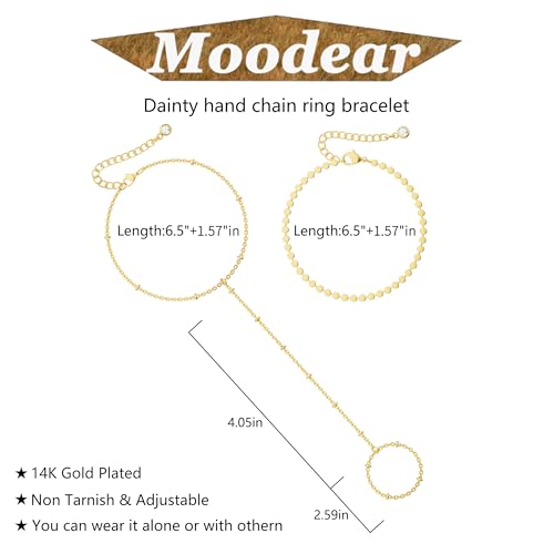 Moodear Trendy Gold Hand Chain Bracelet - Dainty Adjustable 14K Gold Plated Layered Dot Satellite Link Non Tarnish Ring Bracelets for Women Jewelry Gift - Image 5