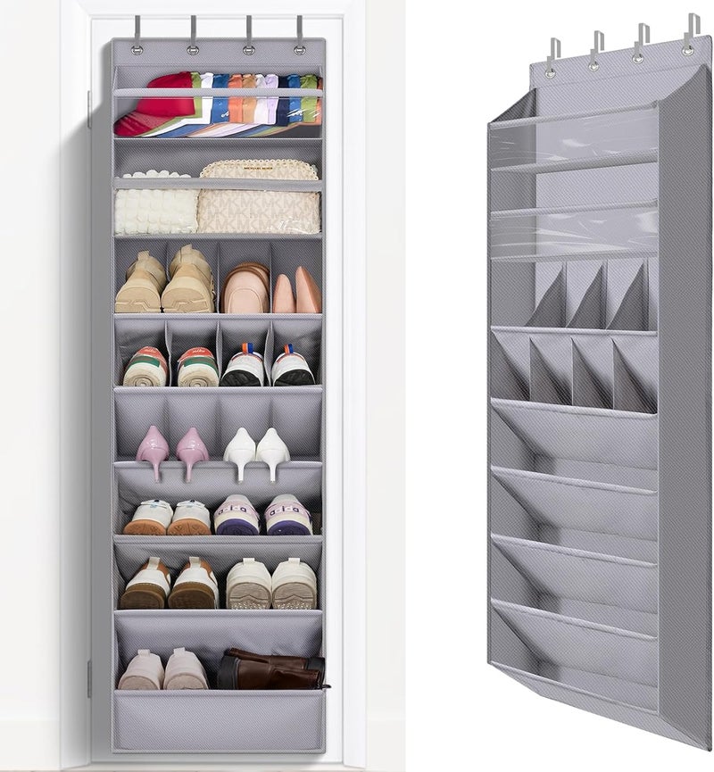 FENTEC 8 Tier Hanging Shoe Storage Organiser, Door Shoe Rack with Deep Pockets and Sturdy Hooks, Space Saving, Grey - Image 1