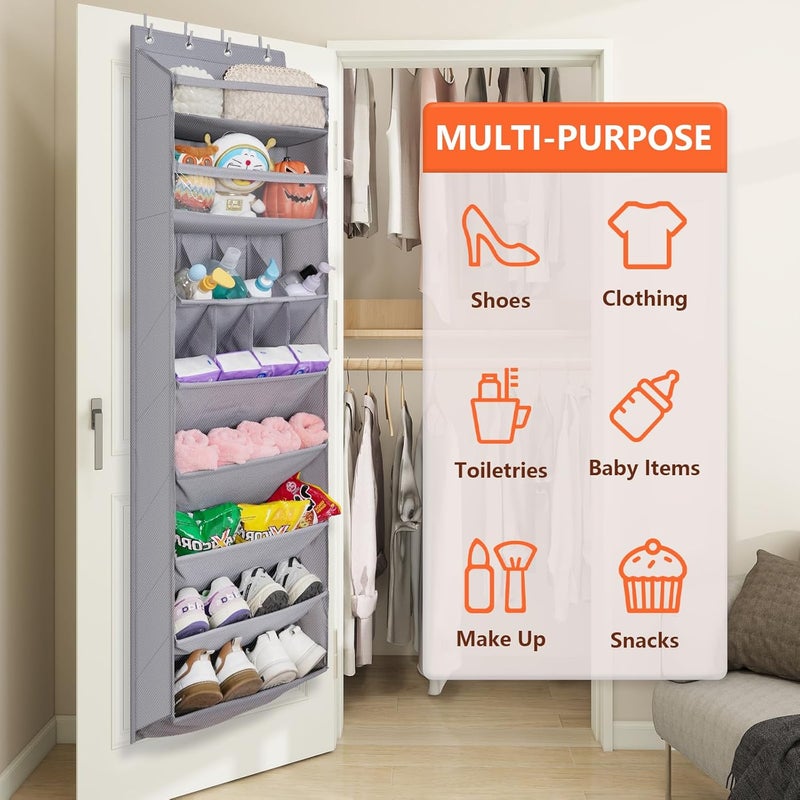 FENTEC 8 Tier Hanging Shoe Storage Organiser, Door Shoe Rack with Deep Pockets and Sturdy Hooks, Space Saving, Grey - Image 4