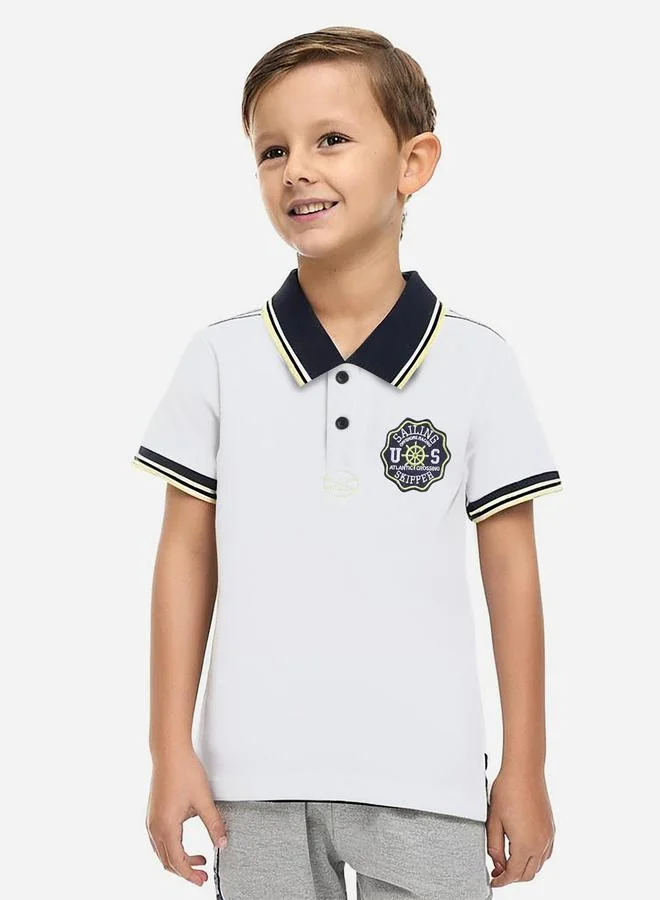 victor and jane Victor And Jane Boys White Embroidered Detail Short Sleeve Polo T-Shirt