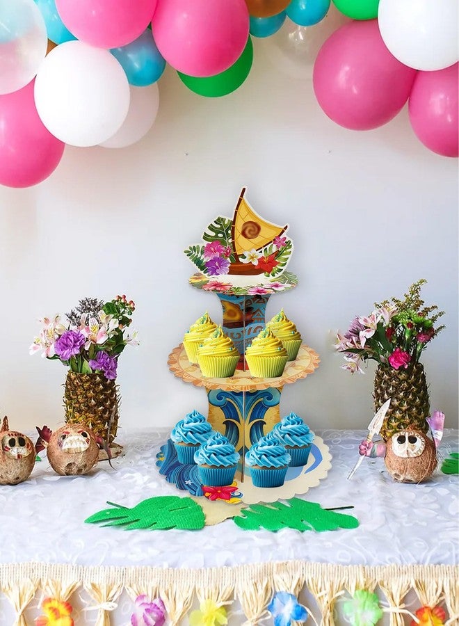 XCX Moana Birthday Cupcake Stands, 3 Tier Paper Cupcake Rack Moana Birthday Party Decorations for Baby Shower Boys Girls Birthday Party Supplies, Moana Birthday Party Supplies (Fantasy Style) - Image 5