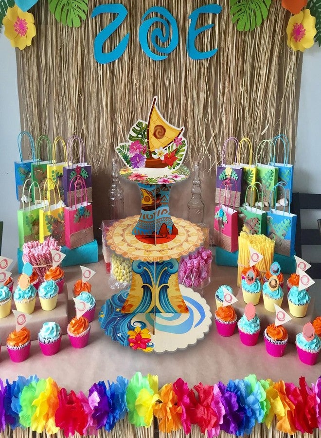 XCX Moana Birthday Cupcake Stands, 3 Tier Paper Cupcake Rack Moana Birthday Party Decorations for Baby Shower Boys Girls Birthday Party Supplies, Moana Birthday Party Supplies (Fantasy Style) - Image 4