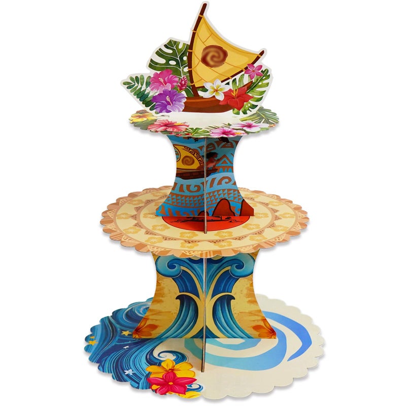 XCX Moana Birthday Cupcake Stands, 3 Tier Paper Cupcake Rack Moana Birthday Party Decorations for Baby Shower Boys Girls Birthday Party Supplies, Moana Birthday Party Supplies (Fantasy Style) - Image 1