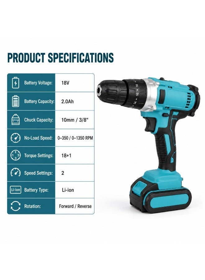 مثقاب لاسلكي 18 فولت (PPT-SD-18) | مفك مثقاب كهربائي مع بطارية وشاحن متغير السرعة - Image 5