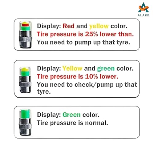 Alark Car Tire Valve Cap Pressure Monitoring Valve Cap Sensor Indicator Warning Safety 3 Color Sensor Indicator All Bikes Scooty Car Tire Pressure Air Alert Iron Tyre Valve Caps Set of 4 Pcs - Image 5