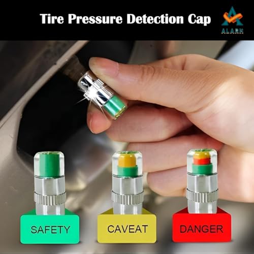 Alark Car Tire Valve Cap Pressure Monitoring Valve Cap Sensor Indicator Warning Safety 3 Color Sensor Indicator All Bikes Scooty Car Tire Pressure Air Alert Iron Tyre Valve Caps Set of 4 Pcs - Image 3