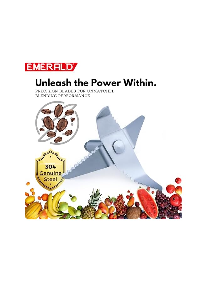 Emerald Masterblender Duo 1.5 Litre Glass Blender & 250 Gms Stainless Steel Dry Grinder, 800 Watts, Ek739Mbg. - Image 4