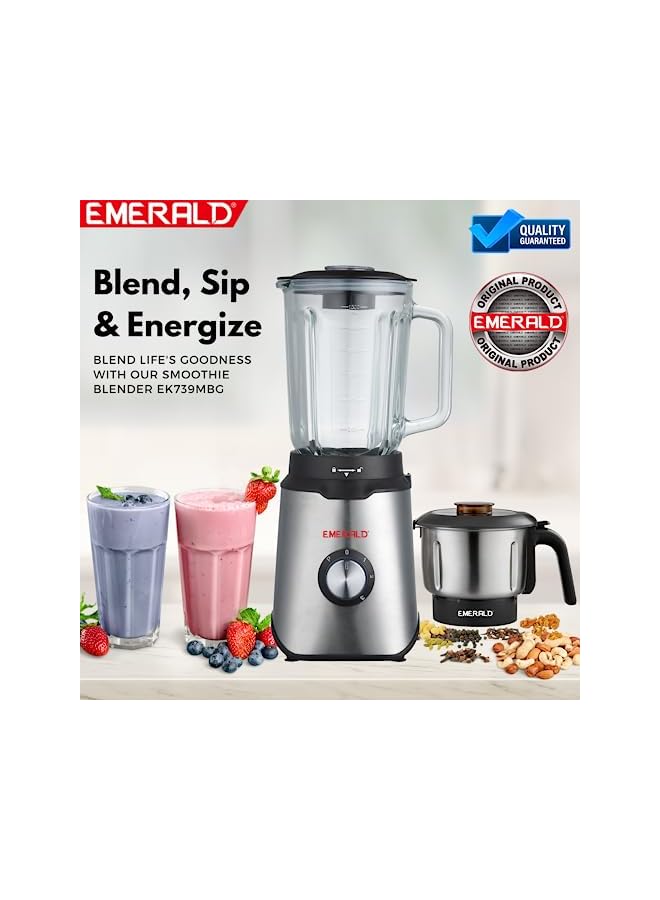 Emerald Masterblender Duo 1.5 Litre Glass Blender & 250 Gms Stainless Steel Dry Grinder, 800 Watts, Ek739Mbg. - Image 3