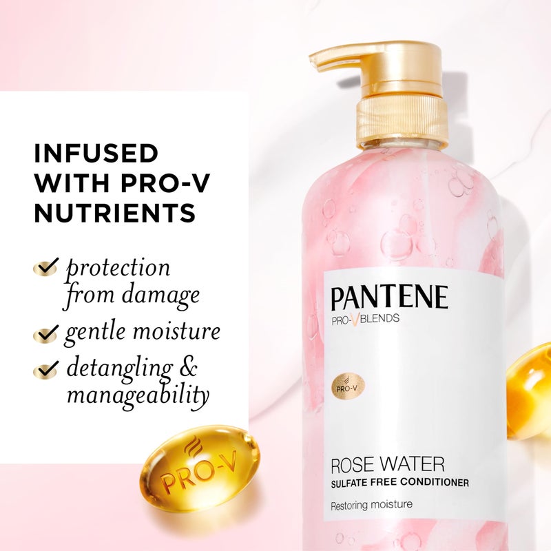 Pantene Rose Water Conditioner, Soothes, Replenishes Hydration, Safe for Color Treated Hair, Nutrient Infused with Vitamin B5 and Antioxidants, Pro-V Blends, 30.0 oz - Image 2