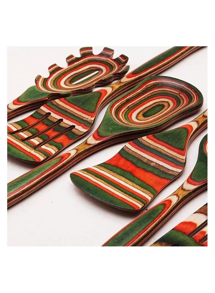 general Coloured wood kitchenware six-piece set, anti-scald and anti-mould multi-functional kitchenware six-piece set, natural solid wood kitchen cutlery set - Image 4