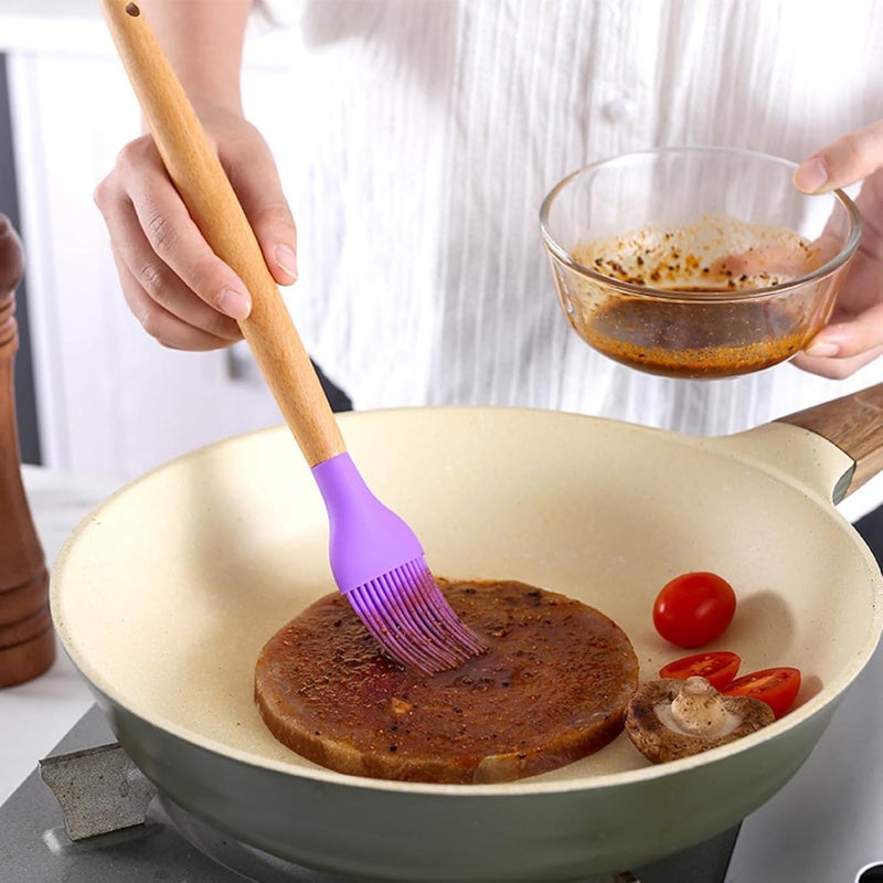 Sugalsu Beautiful Household Pot Kitchen Utensil Set Cooking Utensils NonStick BPA Free Heat Resistant Food Grade Silicone and Wooden Handle Kitchen Gadgets Cookware Set Set of 3 Purple - Image 3
