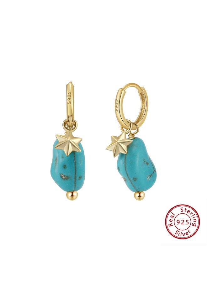 ڤيا "أقراط من Veya مصنوعة من الفضة الأصلية عيار 925 ومطلية بالذهب عيار 14، بتصميم فريد يجمع بين الحجر الفيروزي والنجمة الذهبية ليمنحك إطلالة جريئة وعصرية مستوحاة من ألوان البحر والطبيعة. ✨ تأتي داخل باكيج فاخر يعكس فخامة القطعة وجودة العلامة." - Image 4