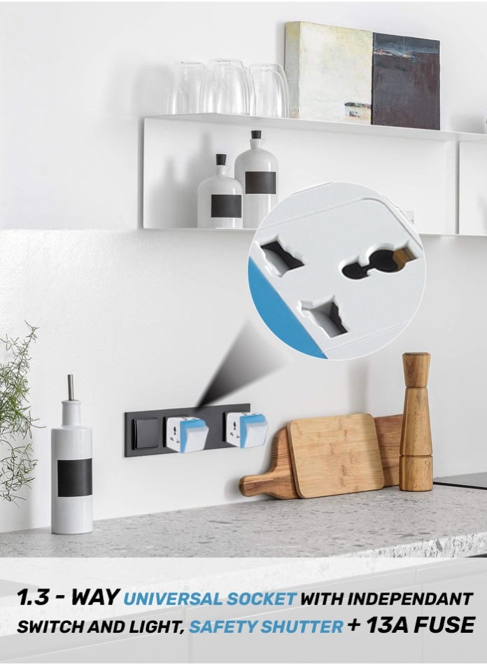 MODI Power Plug Adapters Universal Travel Adapters – 3-Way Multi Socket with Independent Switch & Neon Light, Portable Extension for Home, Office & Travel - Image 5