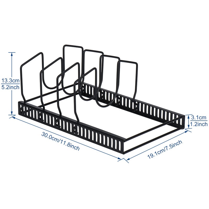 Toplife Pot Lids Organizer Rack for Cabinet and Countertop, 7+ Pan Lids and Bakeware Organizer Rack Holder with 7 Adjustable Compartments - Black - Image 2