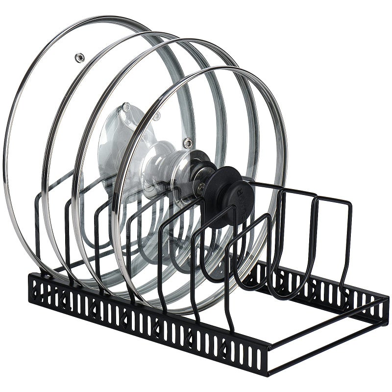 Toplife Pot Lids Organizer Rack for Cabinet and Countertop, 7+ Pan Lids and Bakeware Organizer Rack Holder with 7 Adjustable Compartments - Black - Image 1