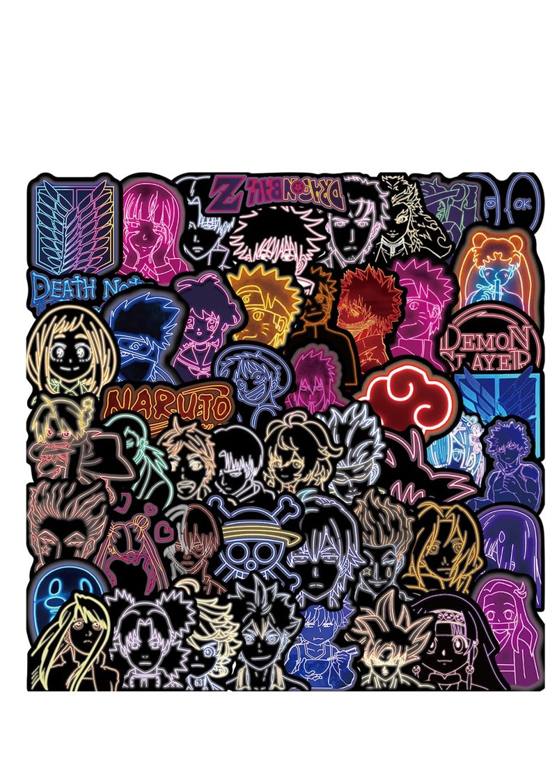 SOLARAE Anime Mixed Neon Stickers, 50pcs Waterproof Vinyl Decals Neon Light Laptop Stickers - Image 2