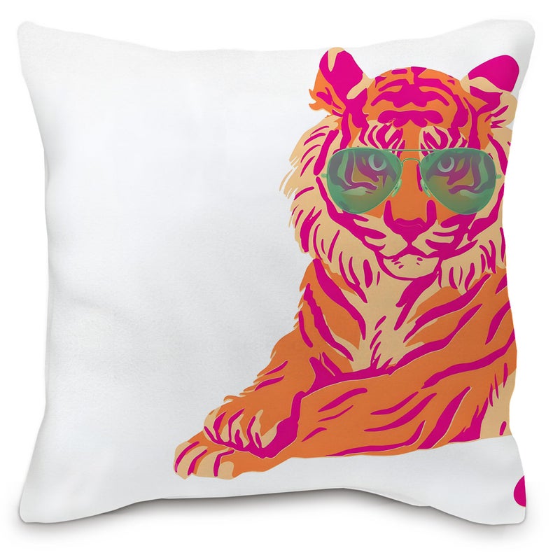 Nvotell Pink Orange Pillow Covers - Preppy Tiger Pillow Cases  Pink And Orange Tiger Throw Pillow Covers 18X18  Pink And Orange Room Decor - Image 1