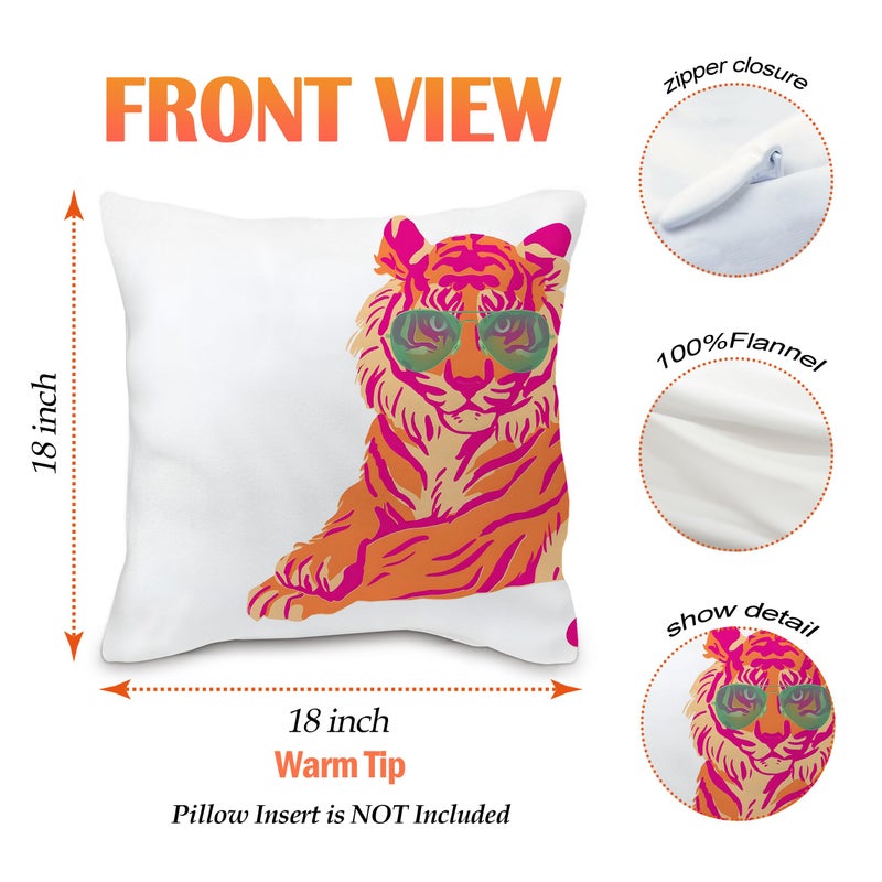 Nvotell Pink Orange Pillow Covers - Preppy Tiger Pillow Cases  Pink And Orange Tiger Throw Pillow Covers 18X18  Pink And Orange Room Decor - Image 5