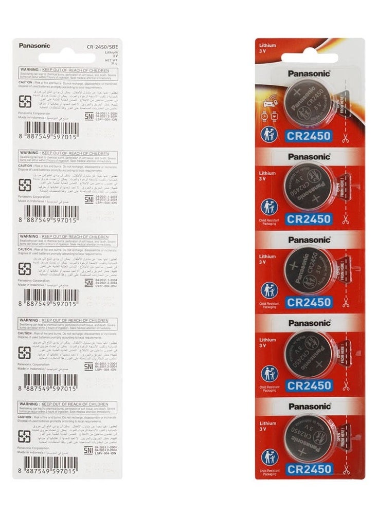5-Pieces Panasonic CR2450 Lithium 3V Indonesia Batteries