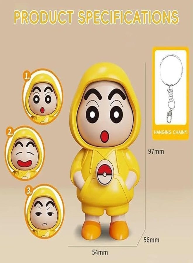 RIDERA Shinchan Action Figure Toy with 3 Face Expressions and Keychain Cute Cartoon Character in Hoodie for Kids Room Decor Gift Collectible Showpiece Toy for Boys Girls Fans (Pack of-2) - Image 3