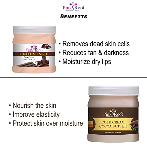 Pink Root Chocolate Scrub 500gm with Cocoa Butter Cold Cream 500gm - Image 5