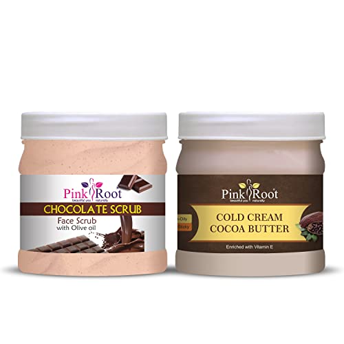 Pink Root Chocolate Scrub 500gm with Cocoa Butter Cold Cream 500gm - Image 1