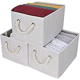 StorageWorks Storage Bins with Cotton Rope Handles, Storage Basket for Shelves, Bamboo Style, Mixture Beige, 3-Pack, - Image 1