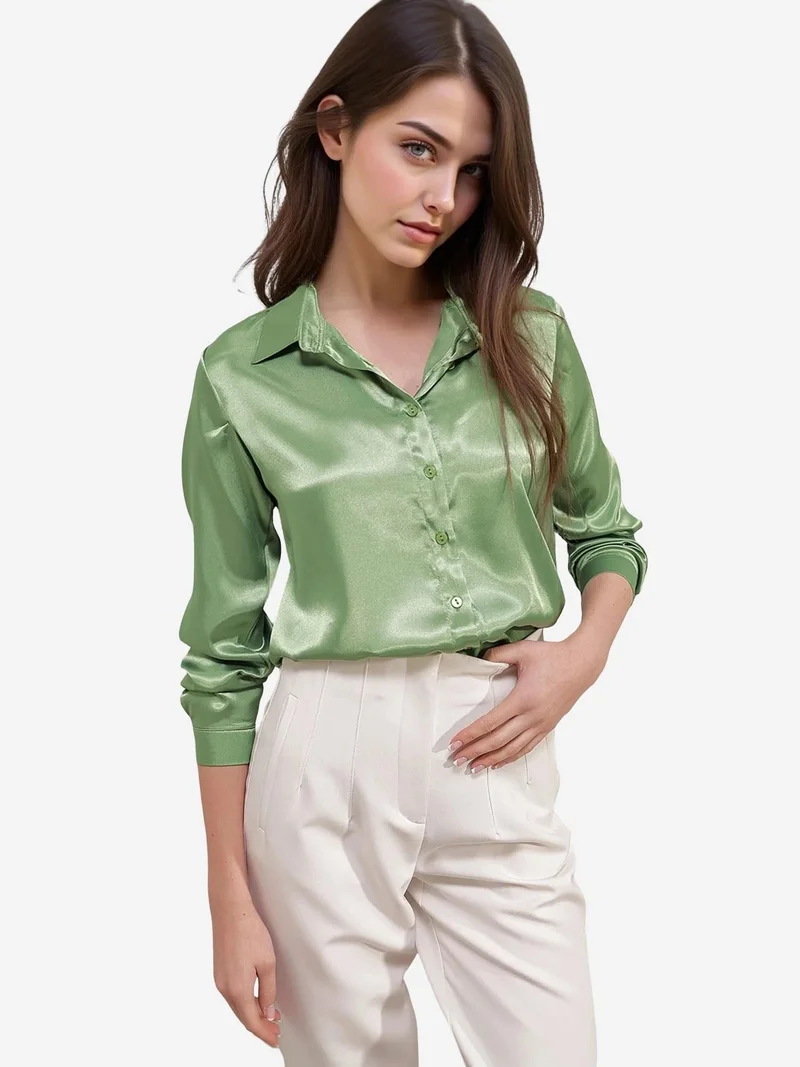 BIG DART BDART Satin Long Sleeve Button Up Shirt