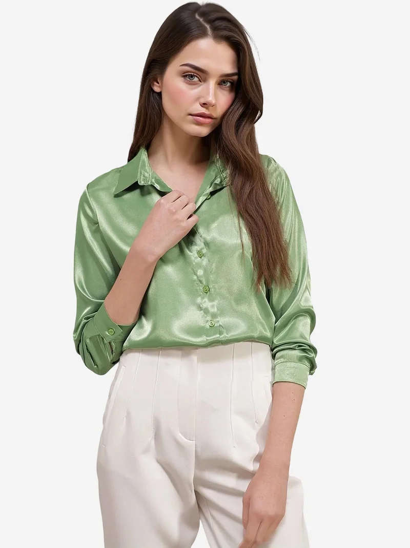Big Dart Lime Green BDART Satin Woven Button Shirt for Women | Best Price UAE