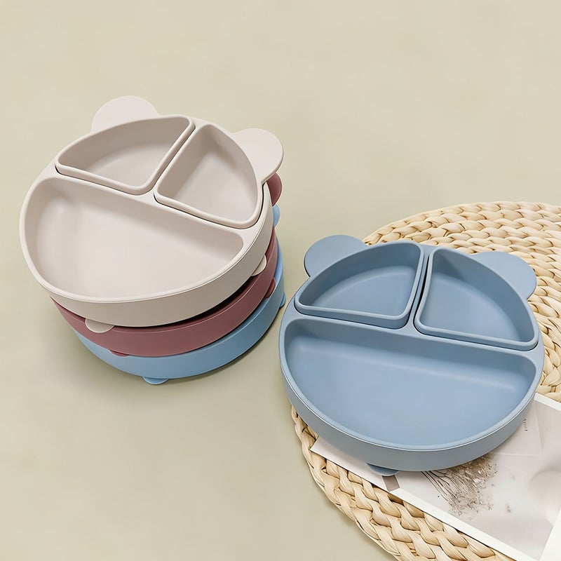 Beige Anti-Tipping Silicone Feeding Set Divided Plate Microwave Safe Autistic Kids - Image 5