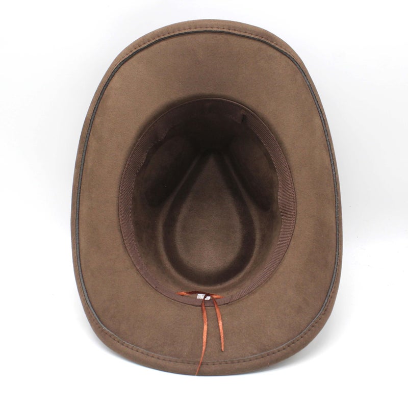 CCAKXCJJ Unisex Western Suede Cowboy Cowgirl Hat Classic Wide Brim Fedora Hat for Men &Women 197-Brown - Image 5