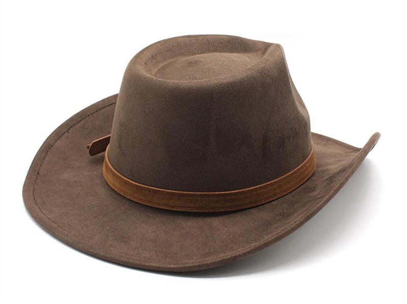 CCAKXCJJ Unisex Western Suede Cowboy Cowgirl Hat Classic Wide Brim Fedora Hat for Men &Women 197-Brown - Image 4