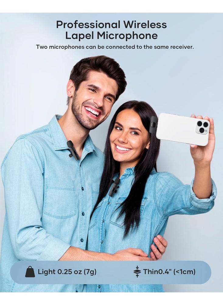 JOYBOS عبوة من 2 ميكروفون لاسلكي للياقة لجهاز iPhone وiPad وهواتف Android، ميكروفون ياقة قابل للتوصيل والتشغيل، ميكروفون لاسلكي صغير لتقليل الضوضاء لتسجيل الفيديو والمقابلات والبودكاست ومقاطع الفيديو على YouTube وTiktok - Image 4