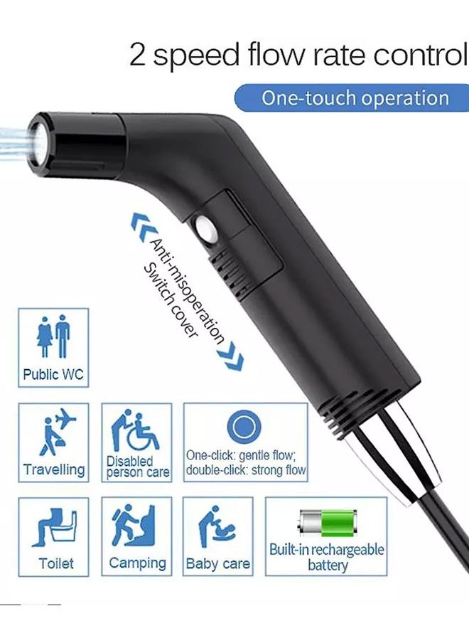 Rechargeable handheld bidet for travel, trips and camping with a 2.3 liter water tank