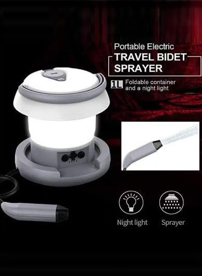 Portable Rechargeable Bidet Sprayer for Travel, Hiking and Camping with Rechargeable LED Light and 1L Water Tank