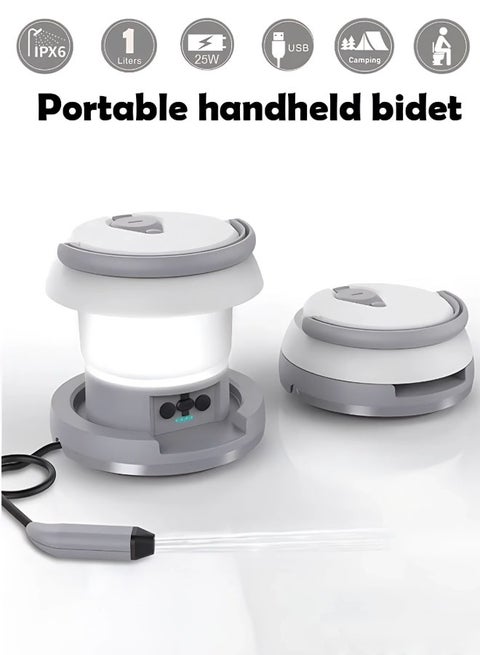 Portable Rechargeable Bidet Sprayer for Travel, Hiking and Camping with Rechargeable LED Light and 1L Water Tank
