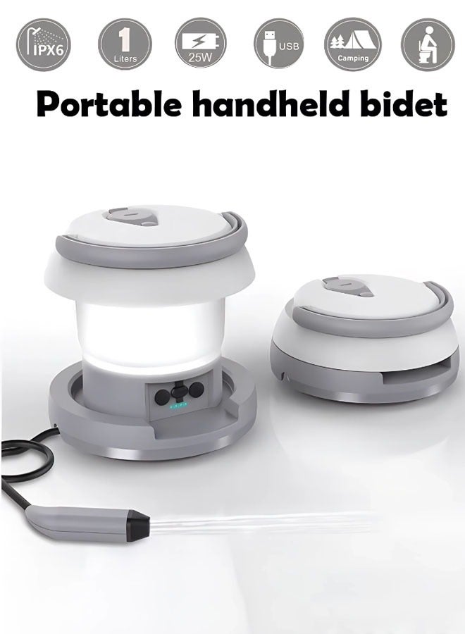 Portable Rechargeable Bidet Sprayer for Travel, Hiking and Camping with Rechargeable LED Light and 1L Water Tank