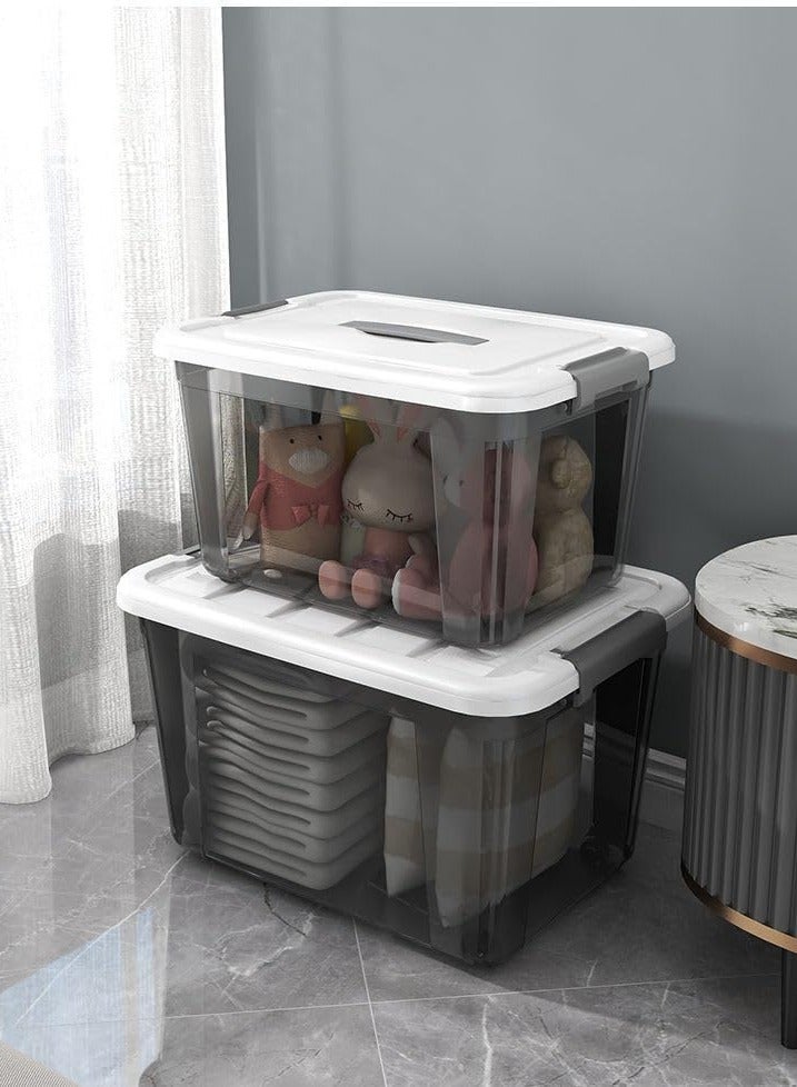 Storage Boxes Multi-Size Transparent Storage Box with Lid & Wheels – Stackable Organizer Bin with Front & Top Opening – Plastic Storage Container for Clothes, Toys, Pantry & Home Use