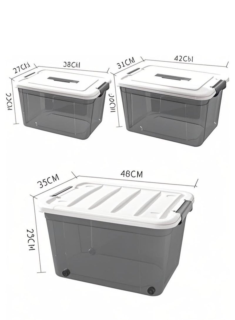 Storage Boxes Multi-Size Transparent Storage Box with Lid & Wheels – Stackable Organizer Bin with Front & Top Opening – Plastic Storage Container for Clothes, Toys, Pantry & Home Use